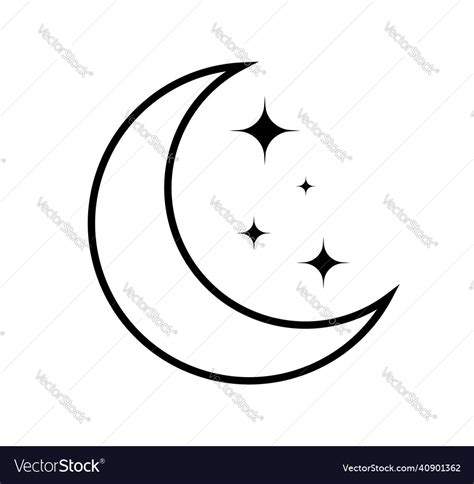 Printmoon icon outline moon with star crescent Vector Image