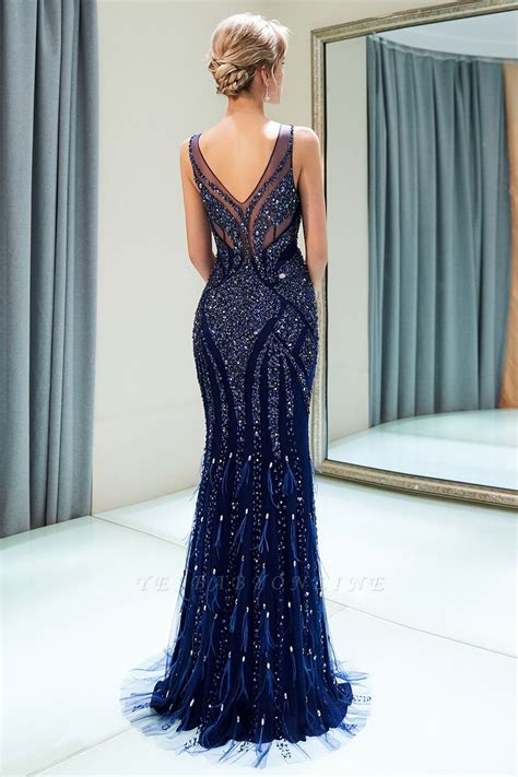 Mermaid Sleeveless V-neck Sequins Pattern Long Prom Dress | 2019 ...