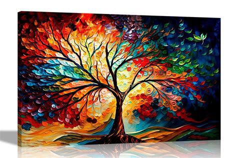 Colourful Tree of Life Canvas Wall Art Prints for Living Room Pictures ...