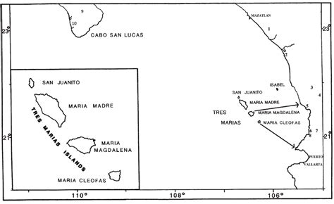 Map showing the location of the Tres Marías Islands with respect to the ...