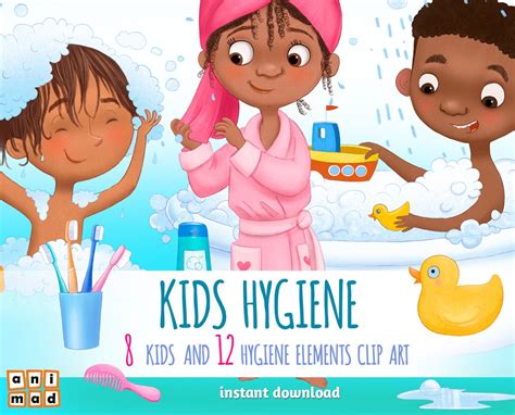 HYGIENE Clip Art for Kids, Kids Clipart, Diversity, Kids Daily Routine ...