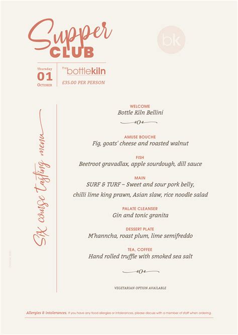 Supper Club – six course tasting menu! — The Bottle Kiln