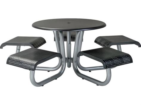 Tropitone District Aluminum 41.5'' Wide Round Picnic Table with 5 Seats ...