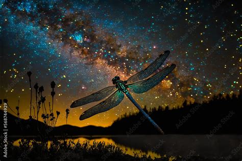 night scenery magic dragonfly wallpaper generative ai Stock ...