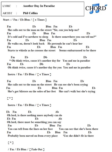 คอร์ด เนื้อเพลง Another Day In Paradise Phil Collins Chordza | คอร์ด ...