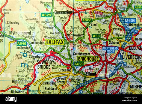 Road Map of Halifax area of West Yorkshire, England Stock Photo - Alamy