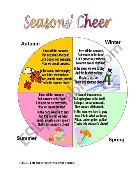 SEASONS´ CHEER (4 poems for kids) - ESL worksheet by korova-daisy