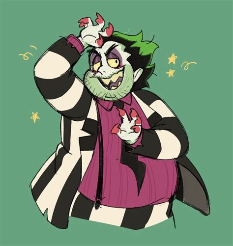 Beetlejuice Fan Art: Cartoon Character with Green Hair and Stripes