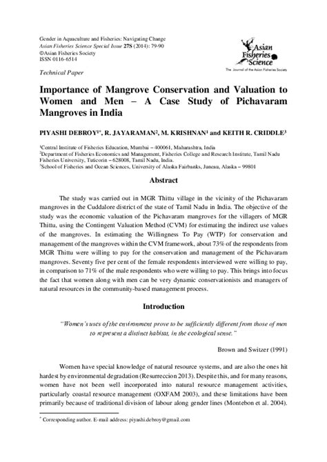 (PDF) Importance of Mangrove Conservation and Valuation to Women and ...