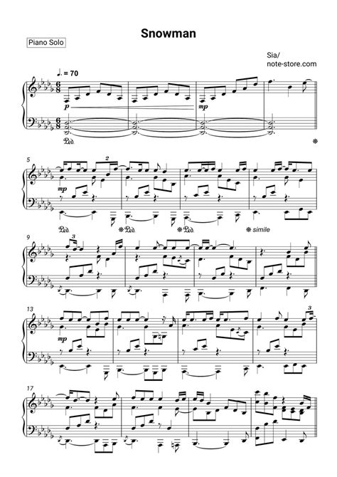 Sia - Snowman sheet music for piano download | Piano.Solo SKU PSO0038245 at