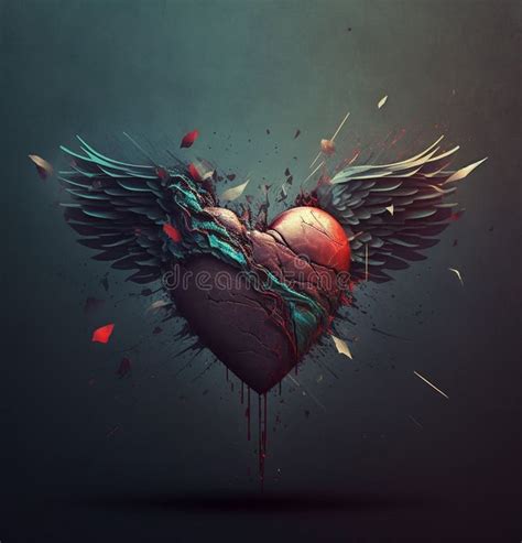 AI Generated Illustration of a Beautiful Broken Heart with Angel Wings ...