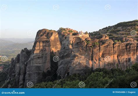 Warm Morning Light in Meteora. the Monastery of Varlaam and Great ...