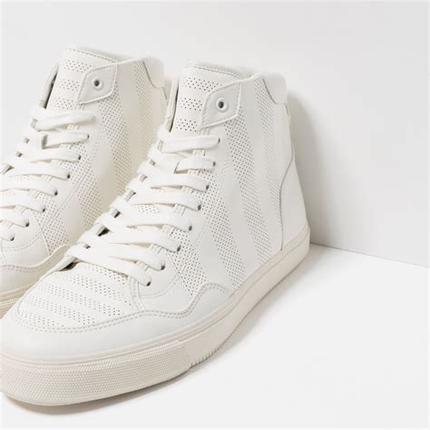 Zara White High-top Sneakers in White for Men | Lyst