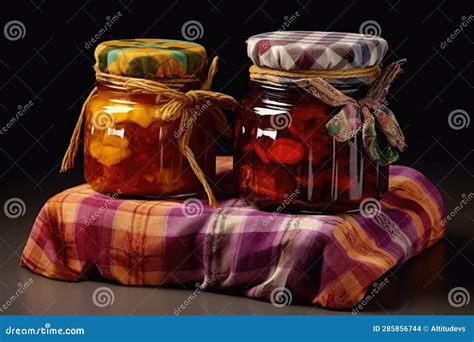 Fruit Preserves in Jars with Fabric Covers Stock Photo - Image of ...