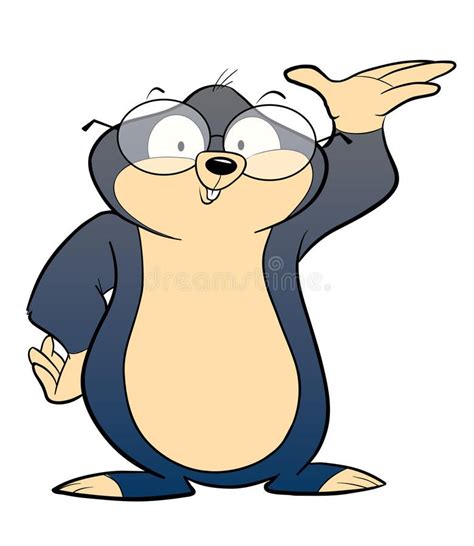 Cheerful Cartoon Mole Waving with Glasses