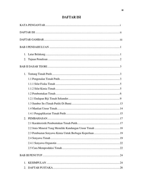 Contoh Sederhana Daftar Isi Makalah/TA