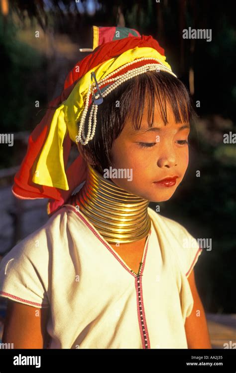 1, one, Padaung Karen girl, long neck, brass neck rings, Padaung Karen ...