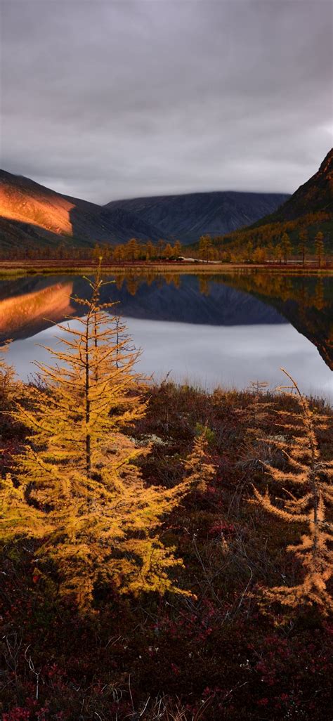 autumn lake reflections fall clouds nature russia iPhone X Wallpapers ...