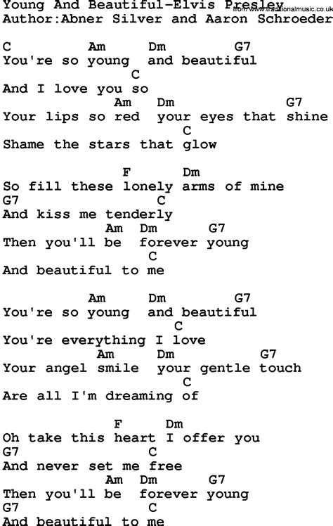 Country Music:Young And Beautiful-Elvis Presley Lyrics and Chords