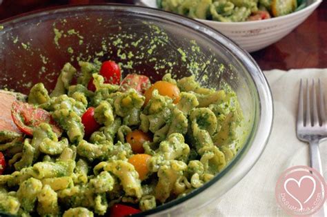 Campanelle Pasta Summer Salad Using Spinach Pesto - De Su Mama