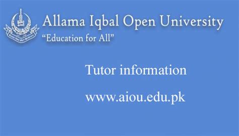 AIOU Tutor 2024 - Allama Iqbal Open University (AIOU) Tutor Information