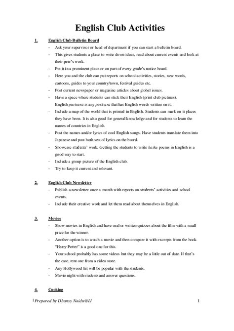 (PDF) English Club activities | Dhansy Naidu - Academia.edu