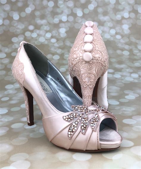 Blush Wedding Shoes for Bride Lace Bridal Shoes Blush Bridal | Etsy