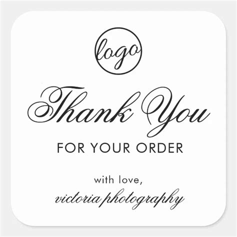 Elegant Black and White Logo Thank You Business Square Sticker | Zazzle