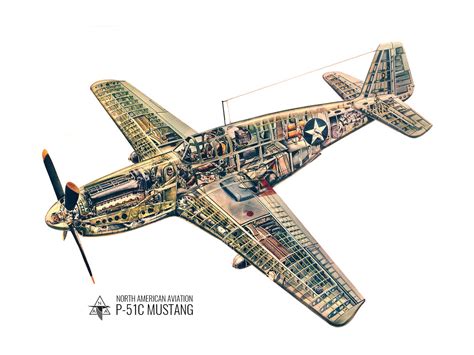 Vintage Airplane Cutaway Poster Print P51 Mustang Exploded - Etsy Singapore