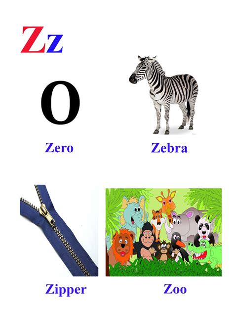 Z letter words - Kidseasylearn