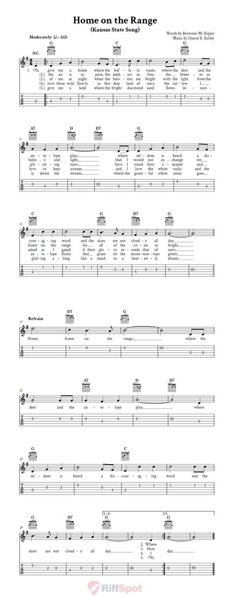 Home on the Range: Chords, Sheet Music, and Tab for Guitar with Lyrics