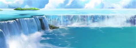 Anime Waterfall, pretty, cloud, scenic, plant, bonito, sky, sweet ...