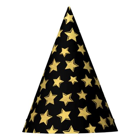 Shiny Gold Stars on Black Party Hat | Zazzle