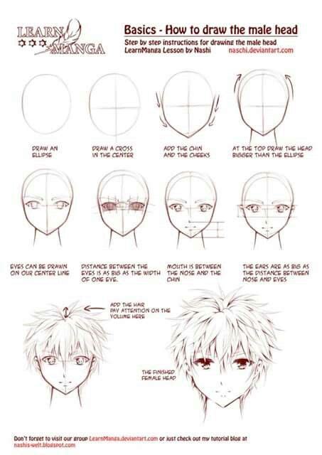 Pasos para hacer la cabeza estilo manga (hombre) Boy Drawing, Drawing ...