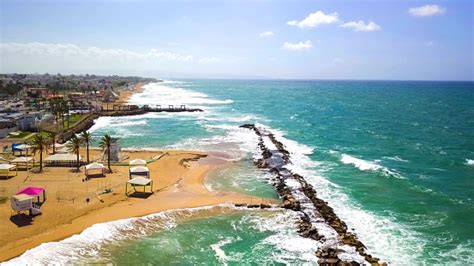 Beautiful Tropical Beach And Sea Waves In Nahariya Israel Aerial View ...