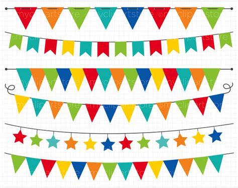 Clip Art – Bunting Flag Banners in Primary Colors | MyClipArtStore ...