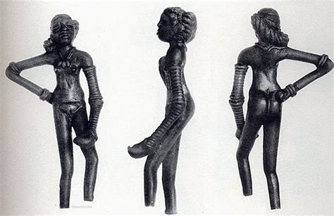 Mohen Jo Daro: The dancing girl of Mohenjo-daro in three views.