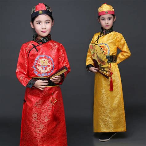 Crianças Menino Criança Traje Da Dinastia Qing Chinesa Hanfu com Chapéu ...