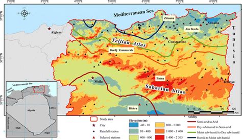 Relief map of the study area with location of rainfall stations used ...