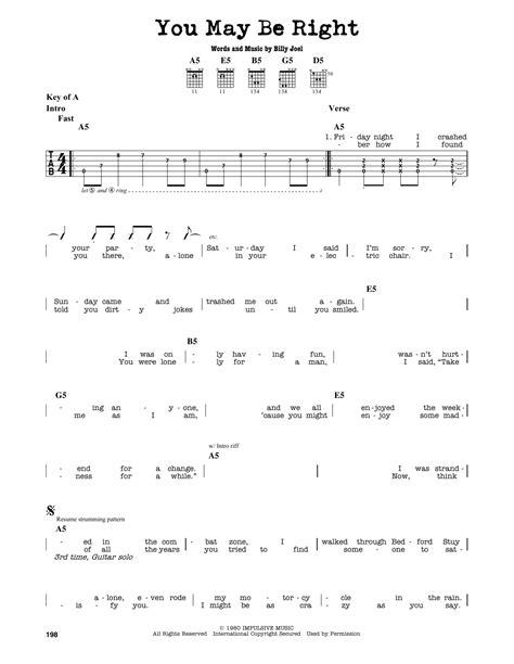 You May Be Right by Billy Joel - Guitar Lead Sheet - Guitar Instructor