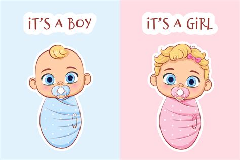 Cute baby in a diaper. Boy and Girl. A set of vector cartoon ...