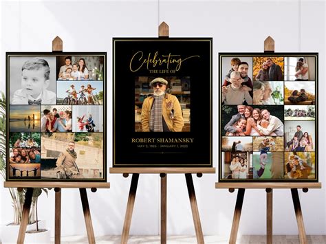 Celebration of Life Photo Collage, Easel Display Memorial Poster, Set ...