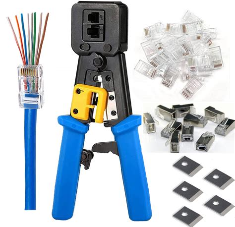 RJ45 Crimp Tool With Cat6 Pass Through Shielded/transparent Connectors ...