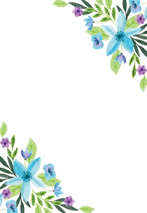 Transparent Background Frame Blue Flower Border - kropkowe-kocie