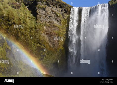 Skogafoss Waterfall and rainbow, Skogar, South Iceland Stock Photo - Alamy