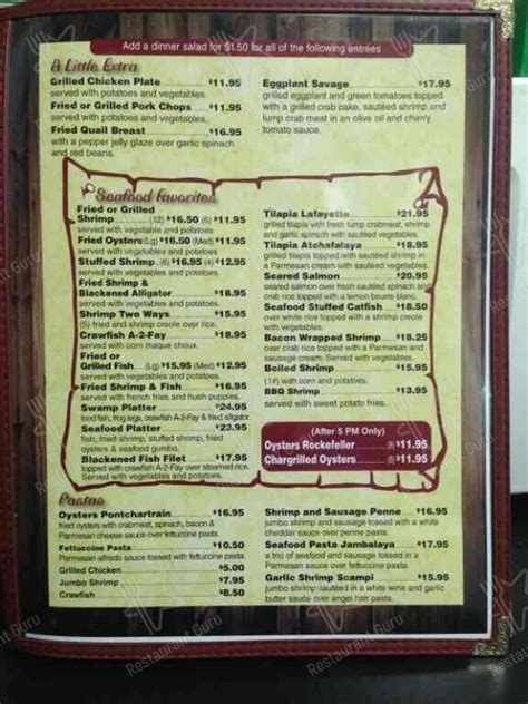 Menu at Crawfish House & Grill, LLC restaurant, Opelousas