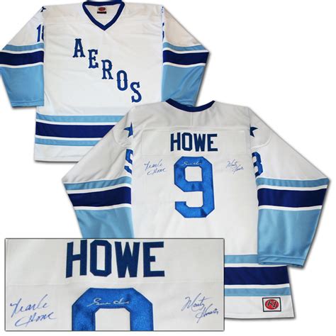 Gordie, Mark & Marty Howe Autographed Houston Aeros Jersey - The Hockey ...