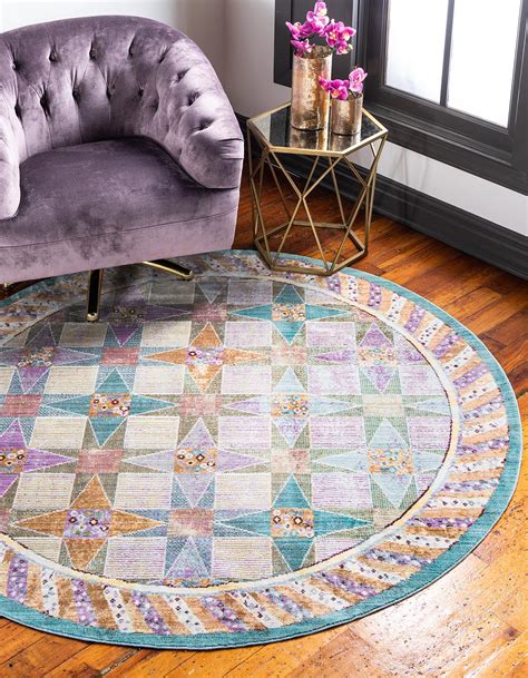 Multi 6' x 6' Aqua Round Rug | Area Rugs | eSaleRugs