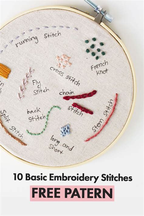 10 Basic Embroidery Stitches | FREE Pattern included