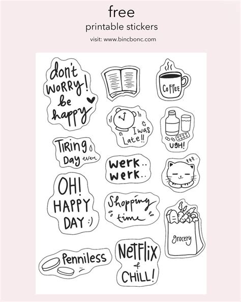 Adorable Printable cute stickers black and white For DIY projects